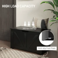 HOMCOM 100L Home Storage Box, with Safety Hinges - Black Wood-Effect(m-6)