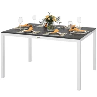 Outsunny Mesa de Comedor de Jardín para 4-6 Personas con Superficie de Listones Estructura de Aluminio y Acero 120x90x72 cm Negro(m-11)