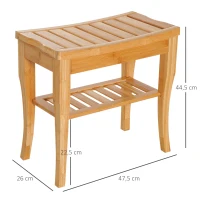 HOMCOM Tabouret de Salle de Bain en Bambou avec Étagère Banquette de Bain Imperméable et Robuste pour Salon SPA 47,5x26x44,5 cm Naturel(m-3)