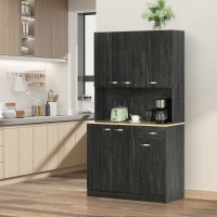 HOMCOM Armário de Cozinha Aparador de Sala de Jantar com 1 Gaveta 6 Portas e Prateleiras Ajustáveis Estilo Moderno 101x39x180 cm Preto e Madeira(m-2)