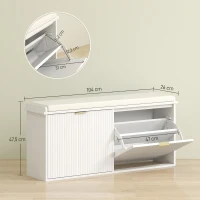 HOMCOM Banco Sapateira Móvel Sapateira Estreito com Assento Estofado 2 Caixas Rebatível e Painel de Ripas 104x26x47,5 cm Branco(m-3)