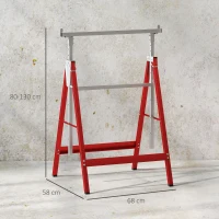 HOMCOM Set 2 Cavalletti da Lavoro Telescopici 80-130 cm Pieghevoli, in Acciaio Q195, 68x58x80 cm, Rosso e Argento(m-3)