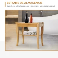 HOMCOM Taburete de Baño de Bambú con Estante Banco de Baño Impermeable y Robusta para Salón SPA 47,5x26x44,5 cm Natural(m-7)