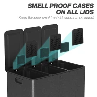 HOMCOM 3 x 20L Pedal Bin, Steel Triple Kitchen Bin with Soft Close Lid, Removable Inner Buckets, Fingerprint-Proof, Black(m-5)