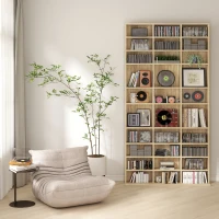 HOMCOM Almacenamiento para CD y DVD, biblioteca estantería almacenamiento 1116 CD/528 DVD, 36 compartimentos y estantes ajustables, roble(m-5)