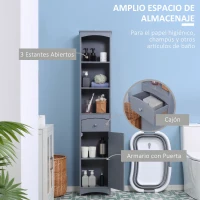 HOMCOM Armario Alto de Baño Estrecho con 1 Cajón y 3 Estantes Abiertos Estilo Moderno 34x24x170 cm Gris(m-4)