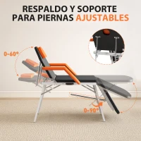 HOMCOM Camilla Masaje Plegable Portátil de 3 Zonas con Respaldo Ajustable Reposacabezas Reposabrazos 182x82x68 cm Naranja(m-4)