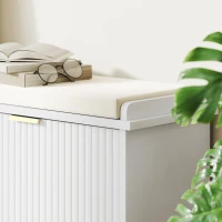 HOMCOM Banco Sapateira Móvel Sapateira Estreito com Assento Estofado 2 Caixas Rebatível e Painel de Ripas 104x26x47,5 cm Branco(m-9)