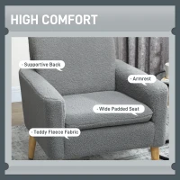 HOMCOM Armchair, Upholstered Accent Chair with Wood Legs and Wide Padded Seat, Teddy Occasional Chair, Grey(m-4)