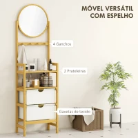 HOMCOM Estante de Casa de Banho em Bambu com Espelho Estante de Arrumação com 2 Gavetas de Tecido 48,5x30x170 cm Madeira(m-5)