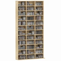 HOMCOM Rangements pour CD et DVD, étagère rangement 1116 CD/528 DVD, 36 compartiments et étagères réglables, chêne(m-10)