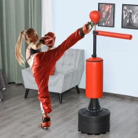 HOMCOM Sac de Box Ajustabil pe Înălțime, Bară Rotativă și Bază Umplută, 88x48x155-205 cm, Roșu(m-8)