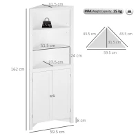 kleankin Triangle Bathroom Cabinet, Corner Bathroom Storage Unit with Cupboard and 3-Tier Shelves, Free Standing, White(m-3)