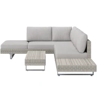 Outsunny Conjunto de Muebles Ratán de 3 Piezas Mesa de Centro Sofá Doble y Sofá de 3 Plazas con Cojines Extraíbles para Exterior Jardín Terraza Patio Acero Gris(m-11)