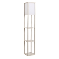HOMCOM Lámpara de Pie con Estantes de Almacenaje, Lámpara de Madera Moderna, Bombilla E27, para Salón, Dormitorio, Oficina, Roble