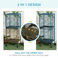 PawHut Bird Cage Budgie Cage 2 In 1 Large Aviary with Wheels Removable Trays for Finch Canaries Cockatiels Black(m-4)