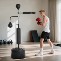HOMCOM Sacco Boxe da Terra 4 in 1 con 2 Speedball, Barra Girevole e Sacco, Altezza Regolabile da 160-230cm, Nero(m-2)