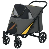 Pawhut Carrinho para Cães Carrinho para Gato 4 Rodas Dobrável com Um Clique Alça de Segurança Carga 30 Kg 112x65x100 cm Cinza Escuro(m-7)