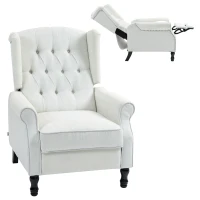 HOMCOM Recliner Armchair, Vintage Reclining Chair with Nail Head Trim, Wingback Chair with Button Tufted Back and Footrest, for Living Room, Cream White(m-10)