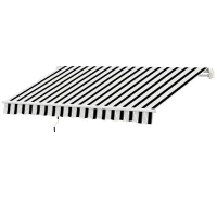 Outsunny Marquise de Protection Solar Retrátil com Manivela Estrutura Metálica Tecido de Poliéster Azul Branco 3,95x2,45x3,50 m(m-7)
