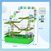 Pawhut Grande Gaiola para Hamsters Gaiola para Roedores 5 Níveis com Túneis Bebedouro Roda Casinha Escadas(m-3)