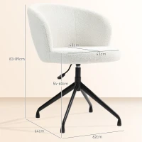 HOMCOM Cadeira de Escritório Ergonómica Assento Giratório Altura Ajustável Capacidade 120 Kg Revestimento Tecido Bouclé Branco(m-3)