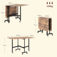 HOMCOM Mesa de Cozinha Dobrável Mesa de Jantar Dobrável com 2 Abas 6 Rodas para 4-6 Pessoas 120x80x73 cm Marrom Rústico(m-3)