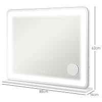 HOMCOM Espelho de maquiagem com LED Intensidade 3 Modos de Iluminação Ampliação 10x Porta de Carregamento Usb Toque Tátil 80x62 cm(m-3)