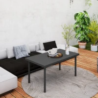 Outsunny Mesa de Centro de Jardim Retangular Mesa Auxiliar com Efeito de Grão de Madeira Estrutura em Metal 95x55x46 cm Preto(m-4)