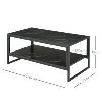 HOMCOM Mesa de Centro Estilo Moderno com 2 Prateleiras 106x50x47 cm Preto(m-3)