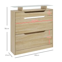 HOMCOM Armário para Sapatos 2 Portas Basculantes 1 Gaveta deslizante 1 Balcão e 1 Prateleira em Vidro Prateleira Ajustável(m-3)