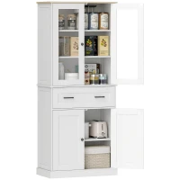 HOMCOM Armário de Cozinha Buffet Frente Acrílica Gavetas 76x40x182,5 cm Creme Branco(m-6)