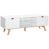 HOMCOM Meuble TV Banc TV sur Pied Moderne Scandinave 2 Portes 2 niches en Bois Blanc 150L x 39l x 50H cm(m-11)