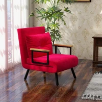 HOMCOM Poltrona Cama 3 em 1 com Encosto Reclinável e Almofada em Tecido de Veludo 63x73x81 cm Vermelho(m-2)