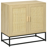 HOMCOM Buffet Baixo Estilo Boêmio com Armário 2 Portas Vime Entrelaçado Prateleira Ajustável em Altura 80x40x80 cm Natural