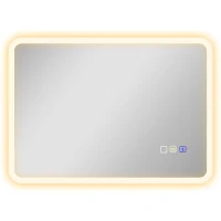 HOMCOM Espelho de Casa de Banho LED Bluetooth 50x70 cm Interruptor Tátil Luz Ajustável 3 Cores Anti Embaciamento Memória Prateado(m-1)