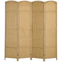 HOMCOM Biombo Interno em Madeira 4 Painéis 160x170 cm Separador de Ambientes Dobrável para Sala de Estar Quarto Natural(m-7)