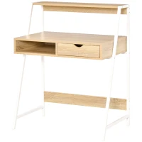 HOMCOM Secretária Armário de Informática em Estilo Neo Retro com Gaveta Nicho Prateleira Metal Branco Aspecto Carvalho Claro(m-6)