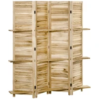 HOMCOM Biombo Interior 4 Painéis 3 Prateleiras Dobráveis Portas de Ripas Madeira de Paulownia Aspecto Pinho Autoclave(m-1)