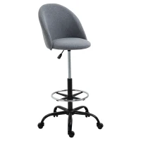 Vinsetto Cadeira de Escritório Assento Alto Ajustável 105-125 cm Bancode Escritório Giratória 360° Linho Cinza(m-7)