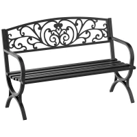 Outsunny Banc de jardin terrasse en acier fonte noir 3 places 127 x 60 x 85 cm charge max 240 Kg(m-11)