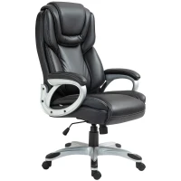 HOMCOM Cadeira de Escritório Poltrona de Escritório com Função de Balanço Rodinhas Giratórias 360° 66x75,5x115,5-124,5 cm Preto(m-7)