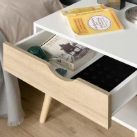 HOMCOM Criado Mudo Mesa de Cabeceira com Gaveta estilo Moderno Pernas em Madeira Maciça 50x39x51 cm Branco e Madeira Natural(m-4)