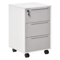 HOMCOM Caisson de bureau à roulettes avec 3 tiroirs et serrure pour dossiers 40 x 40 x 63,5 cm blanc et gris(m-11)