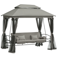 Outsunny Dondolo da Giardino 3 Posti Lettino e Gazebo Design 3 in 1 con Tettuccio, 256x172x248 cm, Grigio Scuro