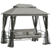 Outsunny Dondolo da Giardino 3 Posti Lettino e Gazebo Design 3 in 1 con Tettuccio, 256x172x248 cm, Grigio Scuro(m-1)