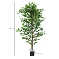 HOMCOM Conjunto de 2 Plantas Artificiais Ficus Altura 1,80 m Tronco Ramificações Cipó Musgo Folhas Alta Realismo Vaso Incluso Verde(m-3)