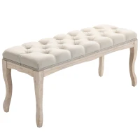 HOMCOM Banco Estofada Estilo Clássico 110 cm Pé da Cama Estofado Pernas de Madeira de Seringueira Esculpidas Linho Bege(m-7)