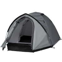 Outsunny Tenda de Acampamento 2-3 Pessoas Tenda Dôma Impermeável Leve Ventilada 2 Portas Janelas Fibra de Vidro Poliéster PP Cinza(m-7)