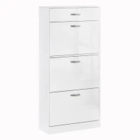 HOMCOM Armário de Sapatos 3 Portas Basculantes e Gaveta deslizante 62x24x135 cm Alças de Alumínio Painéis de Partículas Branco(m-4)